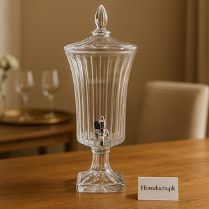 Royal Crystal Glass Beverage Dispenser with Lid & Stand – 4.2 L Premium Drink Server