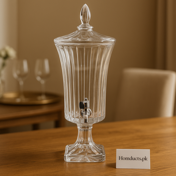 Royal Crystal Glass Beverage Dispenser with Lid & Stand – 4.2 L Premium Drink Server