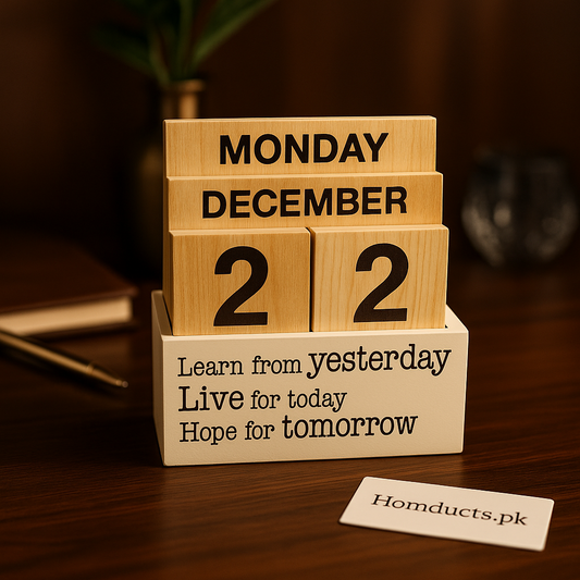 Premium Wooden Perpetual Calendar with Inspirational Quote – Desk & Home Décor