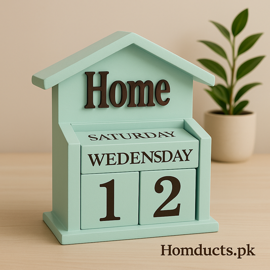 🕰️ Wooden Perpetual Calendar – Mint Green Home Décor Desk Organizer