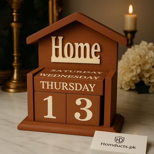Wooden Perpetual Calendar Home Décor Block – Rustic Desk & Tabletop Date Display
