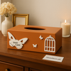 Elegant Wooden Butterfly Tissue Box – Take Care Design with Decorative Cage Accent
