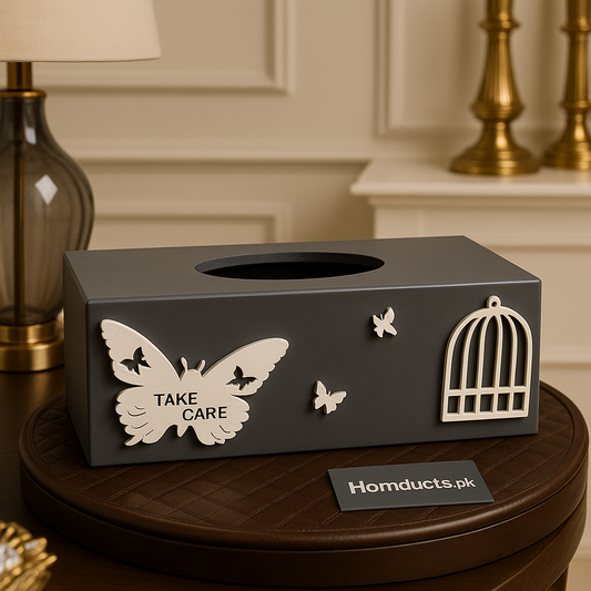 Elegant Butterfly Tissue Box with Birdcage Design – Premium Decorative Holder by Homducts.pk