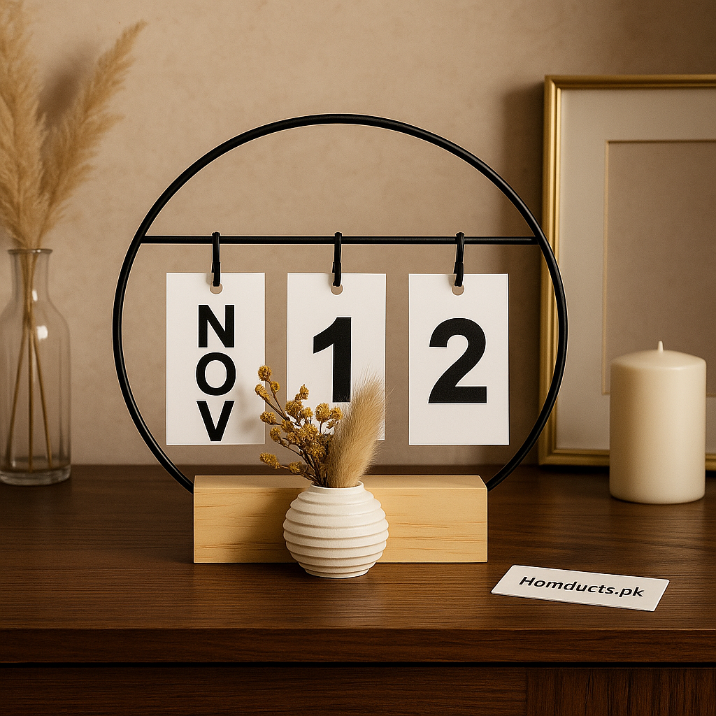 Elegant Metal Ring Perpetual Desk Calendar – Modern Home & Office Decor