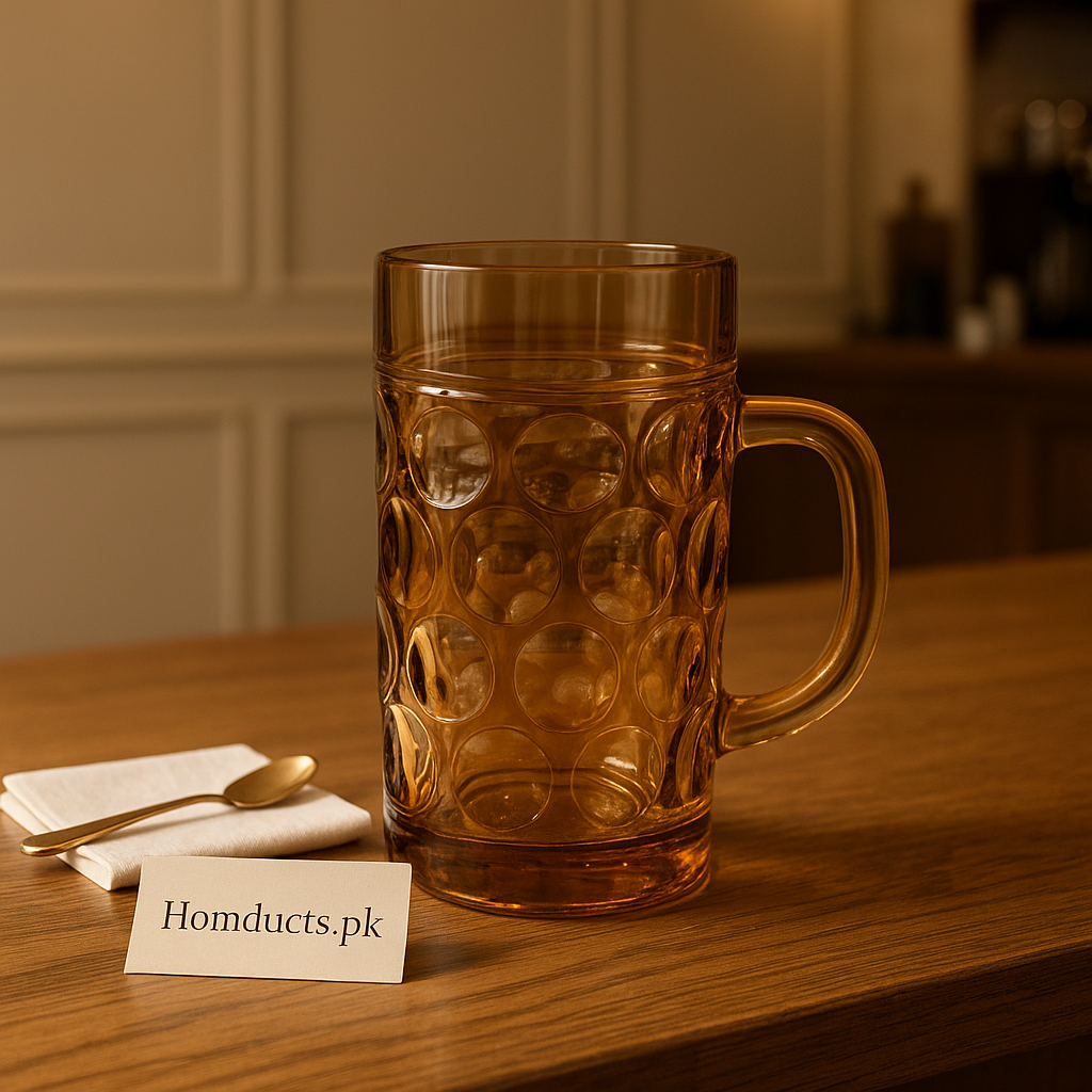 Amber Crystal Textured Glass Mug – Premium Thick Handle Drinkware (550ml)