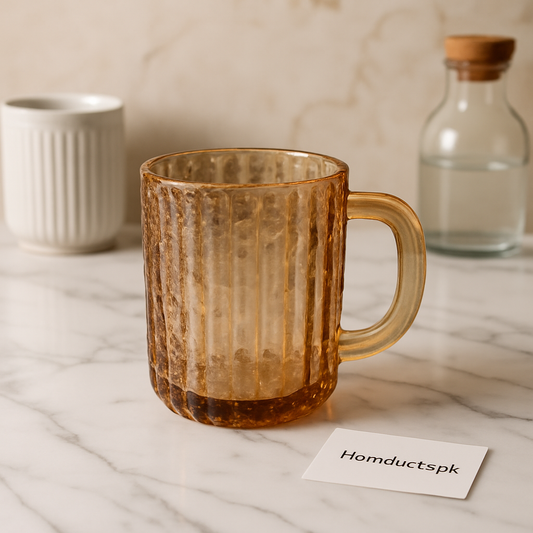 Luxury Textured Amber Glass Mug – Heat-Resistant Premium Crystal Cup