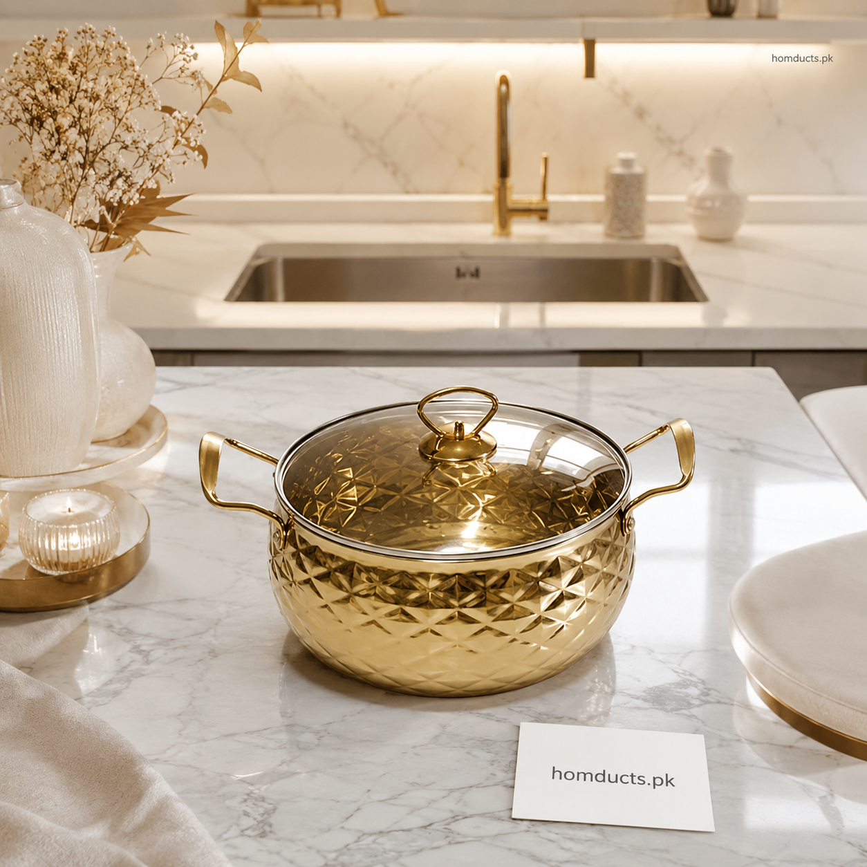 Luxury Gold Stainless Steel Cooking Pot Set (3-Piece) | Premium Hammered Design