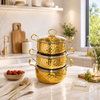 Luxury Gold Stainless Steel Cooking Pot Set (3-Piece) | Premium Hammered Design