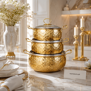 Luxury Gold Stainless Steel Cooking Pot Set (3-Piece) | Premium Hammered Design
