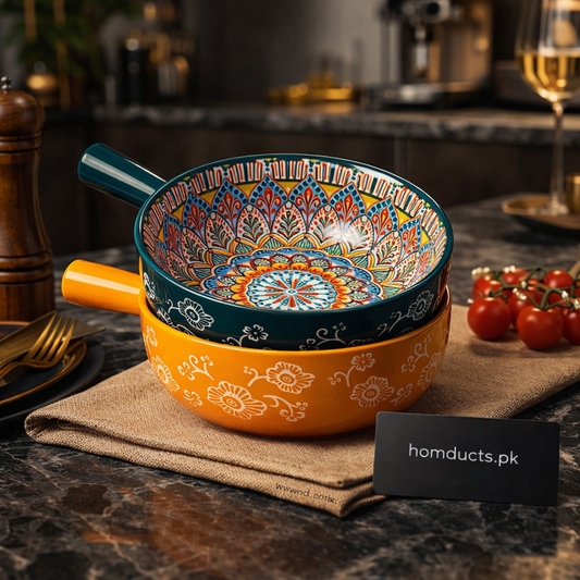 Premium Ceramic Handled Serving Bowl – Decorative Single Soup & Pasta Bowl (1 Pc)