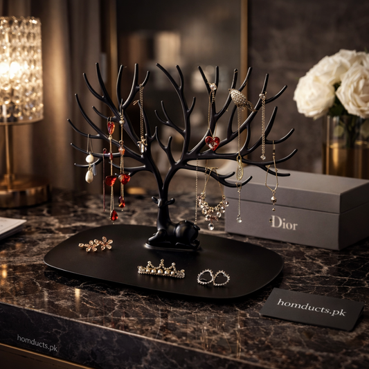 Luxury Tree-Style Jewelry Organizer Stand with Base Tray – 1 Pc