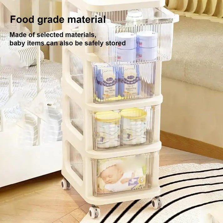 4 Tier Rolling Storage Organizer Cabinet with Transparent Drawers & Wheels | Multipurpose Plastic Storage Rack