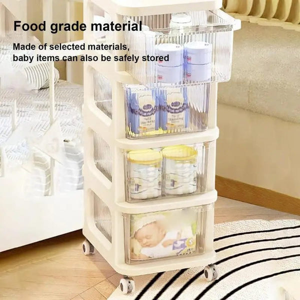 4 Tier Rolling Storage Organizer Cabinet with Transparent Drawers & Wheels | Multipurpose Plastic Storage Rack