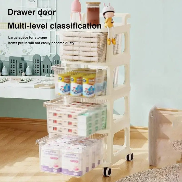 4 Tier Rolling Storage Organizer Cabinet with Transparent Drawers & Wheels | Multipurpose Plastic Storage Rack