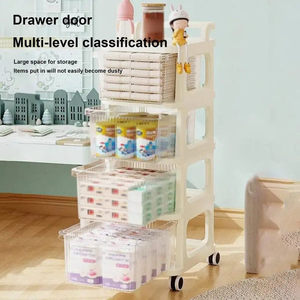 4 Tier Rolling Storage Organizer Cabinet with Transparent Drawers & Wheels | Multipurpose Plastic Storage Rack