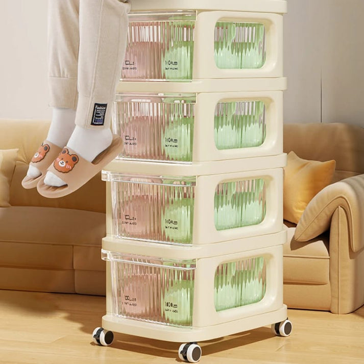 4 Tier Rolling Storage Organizer Cabinet with Transparent Drawers & Wheels | Multipurpose Plastic Storage Rack