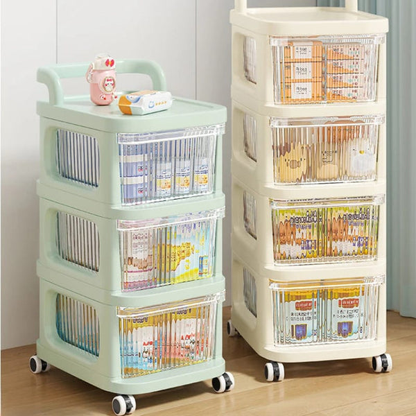 4 Tier Rolling Storage Organizer Cabinet with Transparent Drawers & Wheels | Multipurpose Plastic Storage Rack
