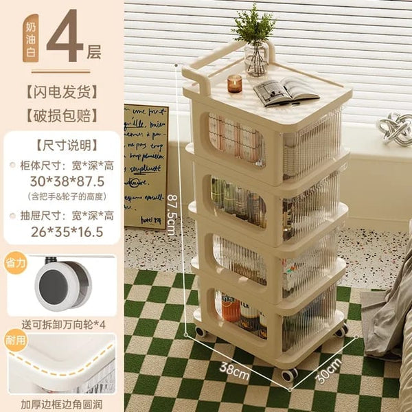 4 Tier Rolling Storage Organizer Cabinet with Transparent Drawers & Wheels | Multipurpose Plastic Storage Rack