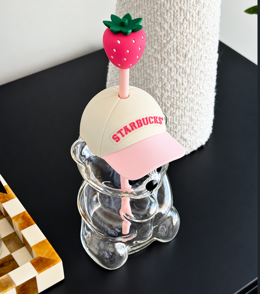 Viral Bearista Cup with Strawberry Straw & Cap Lid – Cute Bear-Shaped Tumbler