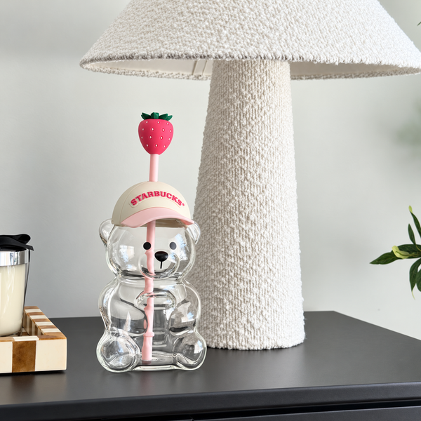 Viral Bearista Cup with Strawberry Straw & Cap Lid – Cute Bear-Shaped Tumbler
