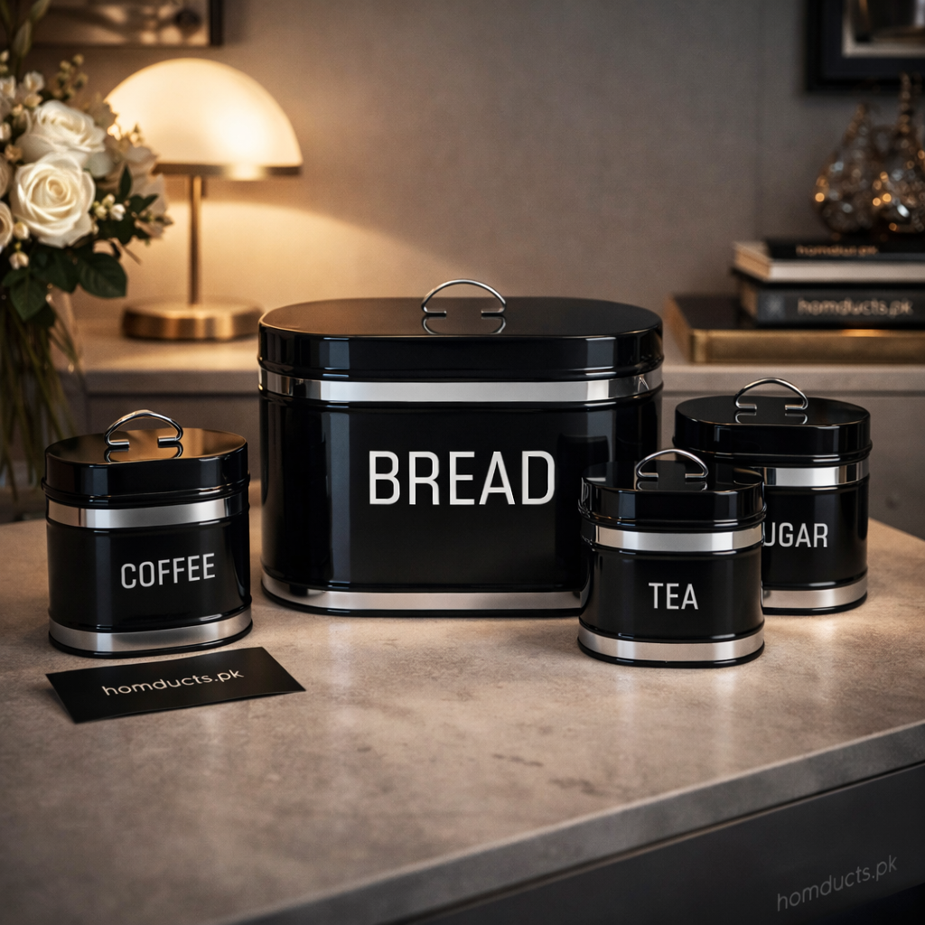 4PCS Premium Metal Bread Box & Kitchen Canister Storage Set