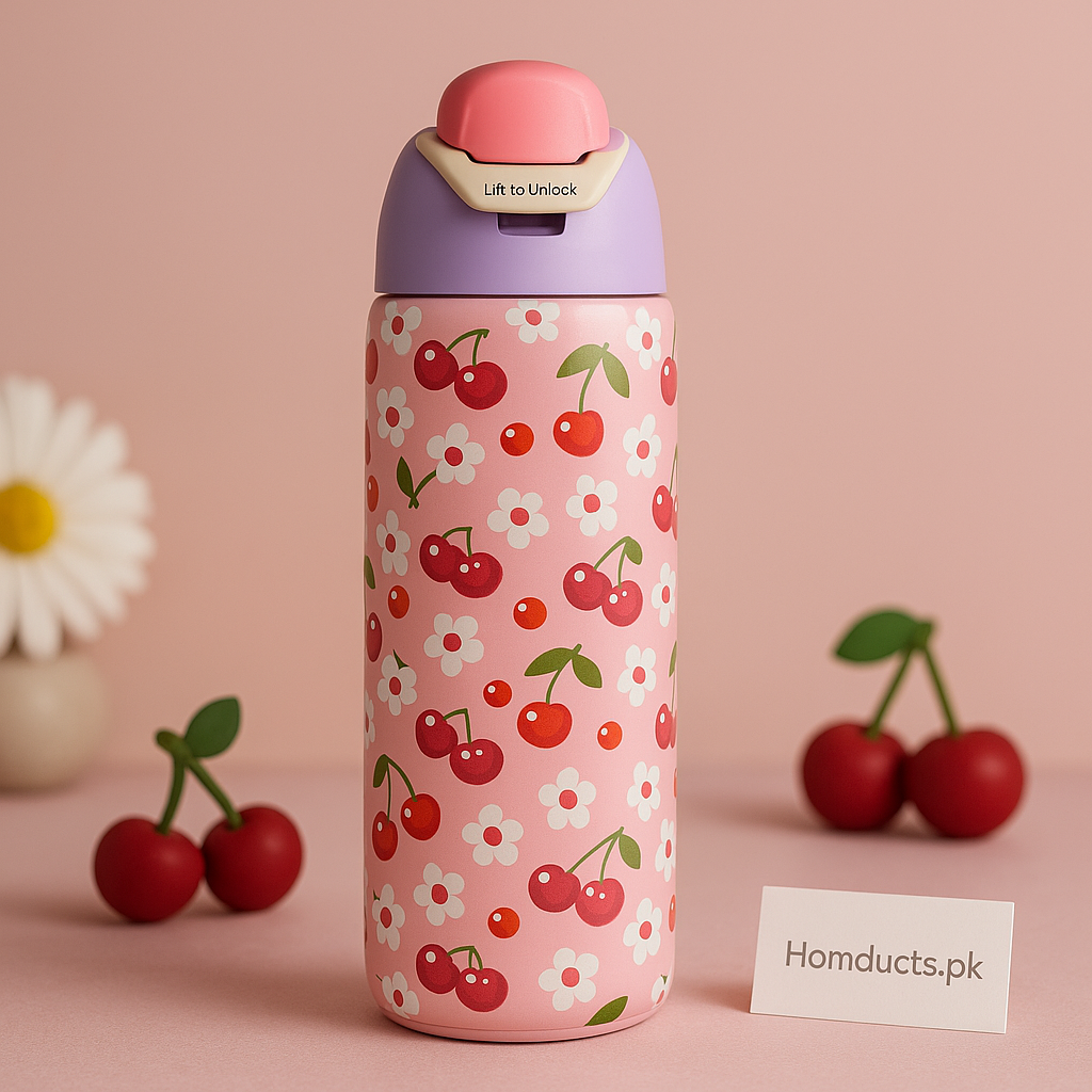 Cherry Blossom Kids Water Bottle – 950ml Leakproof Flip-Lock Sipper (Owala-Like Cute Style)