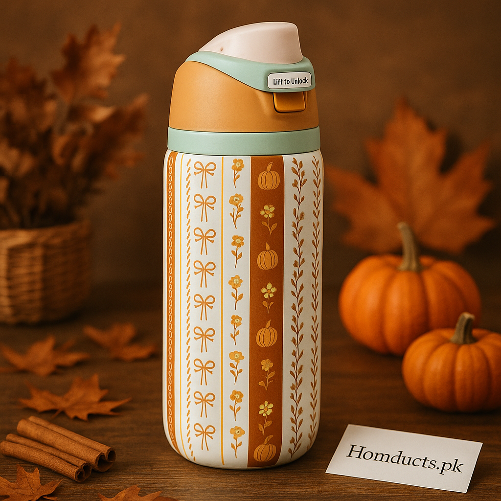 Autumn Bloom Owala-Style Insulated Water Bottle – 950ml Leakproof Flip-Lock Sipper