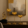 Luxury Golden Lotus Crystal Candle Stand Set – Elegant Home Décor | 3-Piece Premium Candle Holder Collection