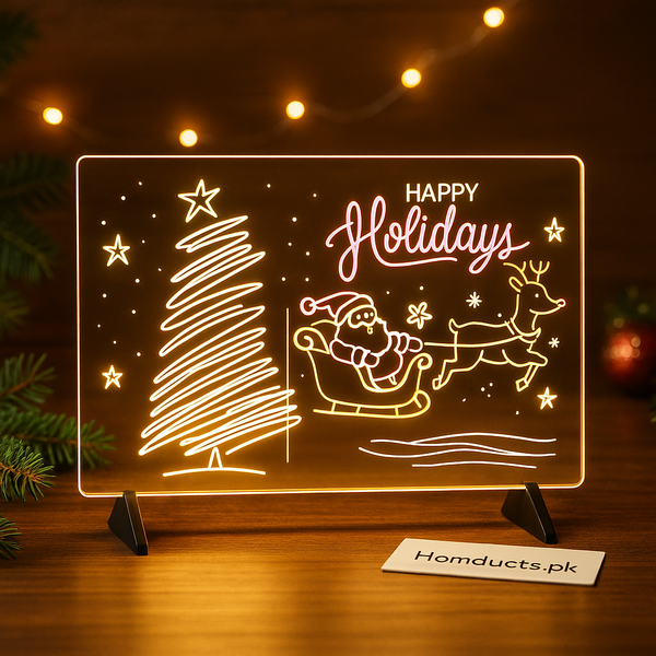 LED Holiday Acrylic Note Board – Glowing Writing Board with Christmas Design | Reusable Message Board