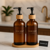 Modern Soap Dispenser Set for Hands and Dishes – Matte Black & White Bottles with Bamboo Pump, Kitchen & Bathroom Use