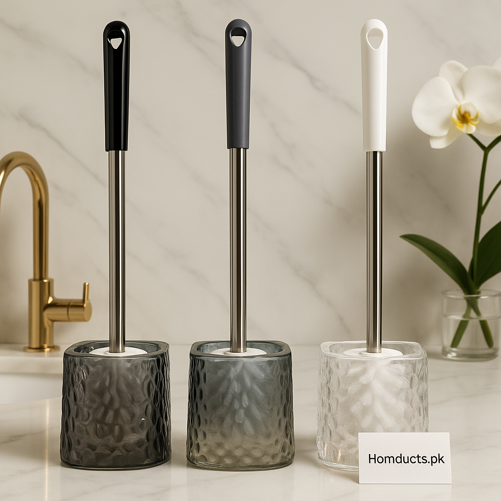 Luxury Crystal Textured Toilet Brush with Premium Holder – 1 Pc | Modern Bathroom Cleaning Set