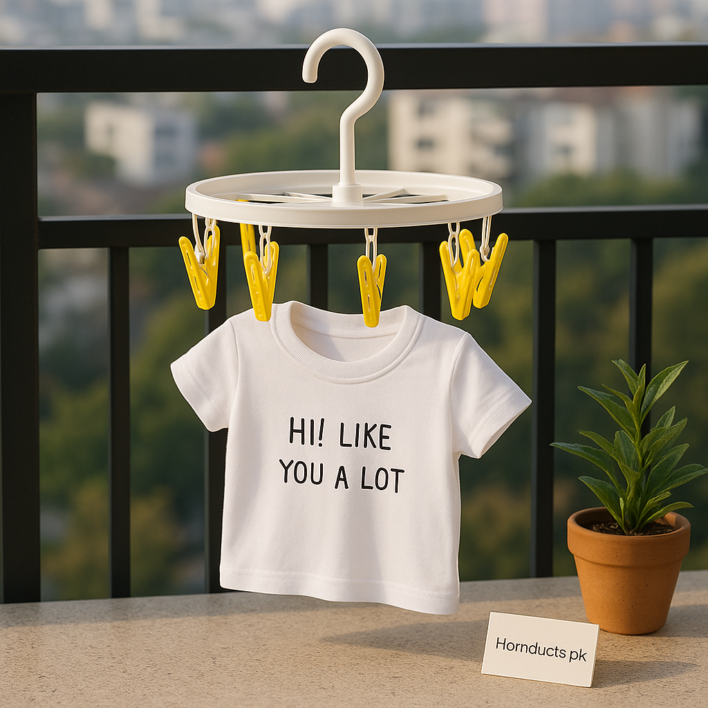 Mini Round Hanging Clothes Dryer with Clips – 8-Peg Portable Laundry Hanger for Socks, Baby Clothes, Underwear