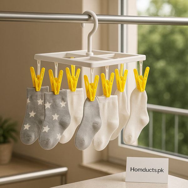 Mini Multi-Clip Baby Clothes Drying Hanger – 8-Peg Portable Sock & Accessories Organizer | Homducts.pk