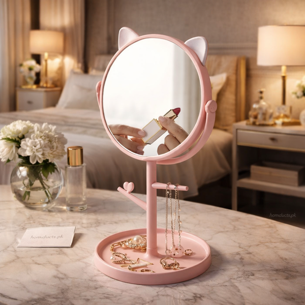 360° Vanity Makeup Mirror with Jewelry Organizer Tray