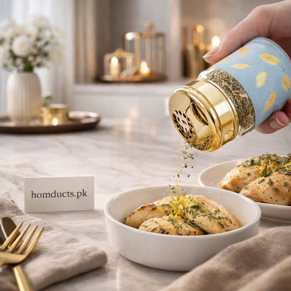 Premium Glass Spice Jar with Gold Lid – Decorative Kitchen Seasoning Shaker (1 Pc)