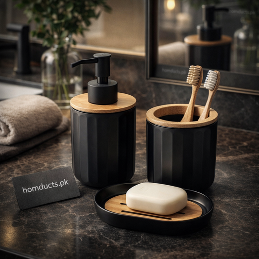 Luxury Bathroom Soap Dispenser Set with Toothbrush Holder & Soap Dish (3-Piece Countertop Organizer)