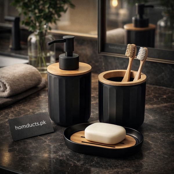 Luxury Bathroom Soap Dispenser Set with Toothbrush Holder & Soap Dish (3-Piece Countertop Organizer)