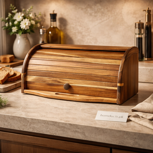 Premium Roll-Top Wooden Bread Box – Kitchen Counter Bread Storage Container