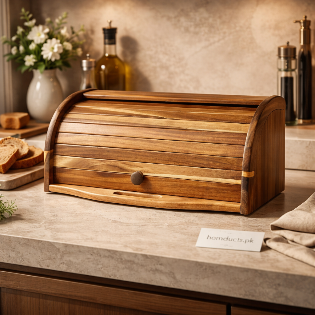 Premium Roll-Top Wooden Bread Box – Kitchen Counter Bread Storage Container