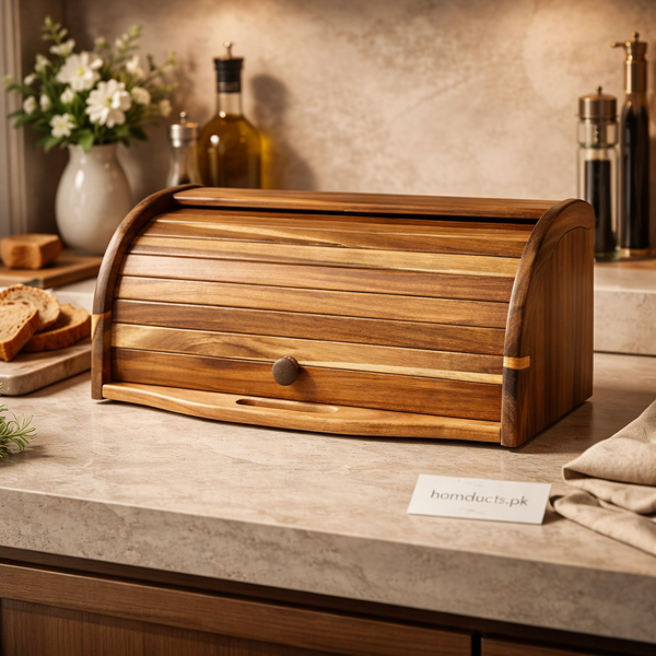 Premium Roll-Top Wooden Bread Box – Kitchen Counter Bread Storage Container