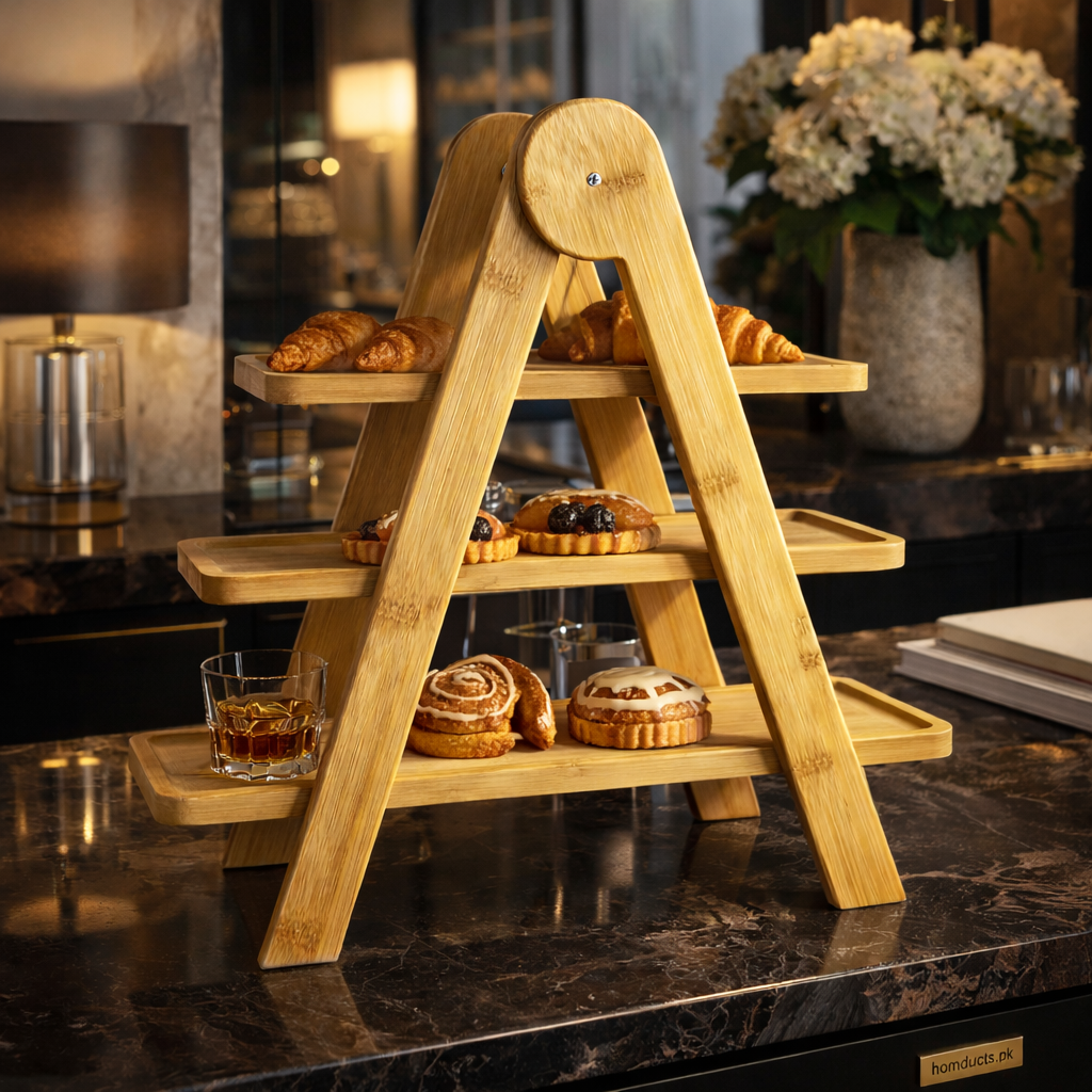 3-Tier Bamboo Display Shelf Stand – Multi-Purpose Kitchen & Countertop Organizer
