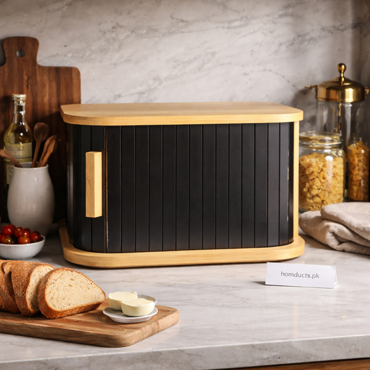 Premium Roll-Top Bread Box with Bamboo Frame – Modern Kitchen Bread Storage Container