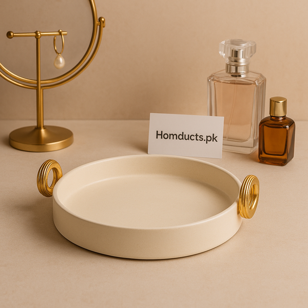 Brilliant Luxury Decorative Serving Tray – Premium Round Display Platter with Golden Handles (27cm)