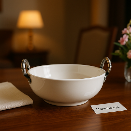 Brilliant Premium Ceramic Serving Bowl with Silver Handles – 25.5cm