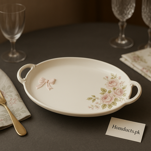 Brilliant Luxury Floral Oval Serving Tray – Elegant Ceramic Plate with Handles for Snacks, Tea & Home Décor