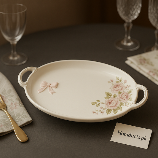 Brilliant Luxury Floral Oval Serving Tray – Elegant Ceramic Plate with Handles for Snacks, Tea & Home Décor