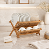 Luxury Foldable Bamboo Dish Drying Rack for Kitchen Countertops | Premium Wooden Dish Organizer & Plate Holder for Modern Homes