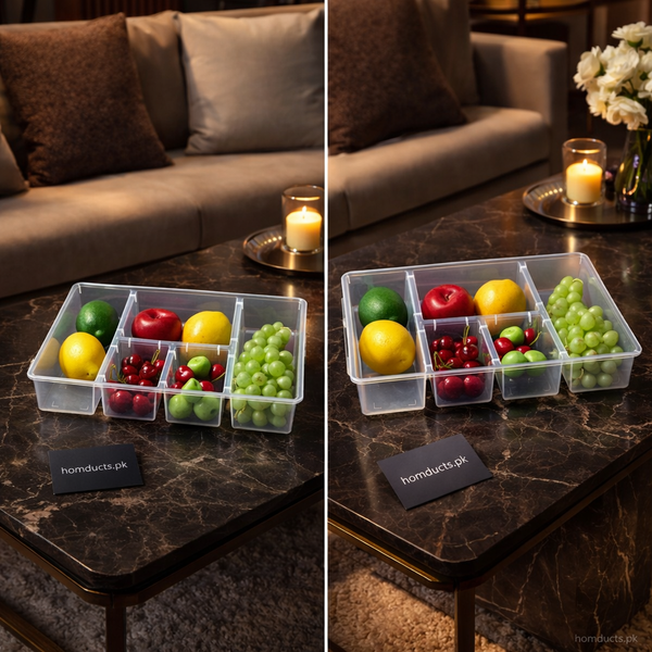 Premium 5-Compartment Food Storage Organizer Box with Lid – Multi-Section Kitchen, Fruit & Snack Organizer