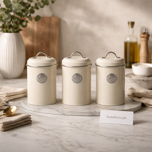 Premium Metal Kitchen Storage Canister Set with Lid – Airtight Food Storage Jars (3 Pcs)
