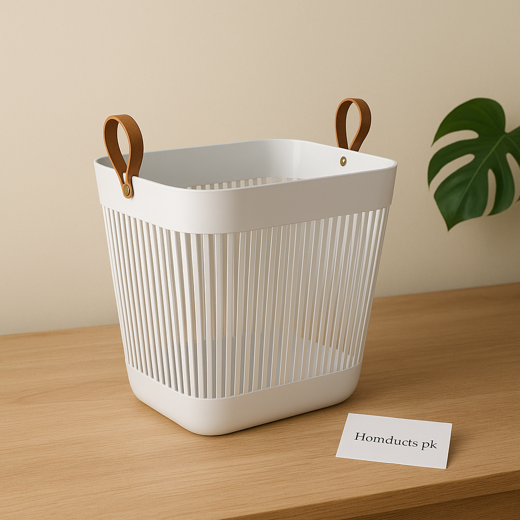 ZIBA Premium Ventilated Storage Basket with Leather Handles – Multi-Purpose Organizer